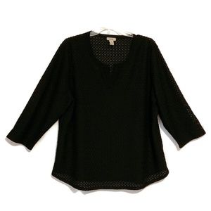 Chico's Easywear Black 3/4 Sleeve Semi-Sheer Top